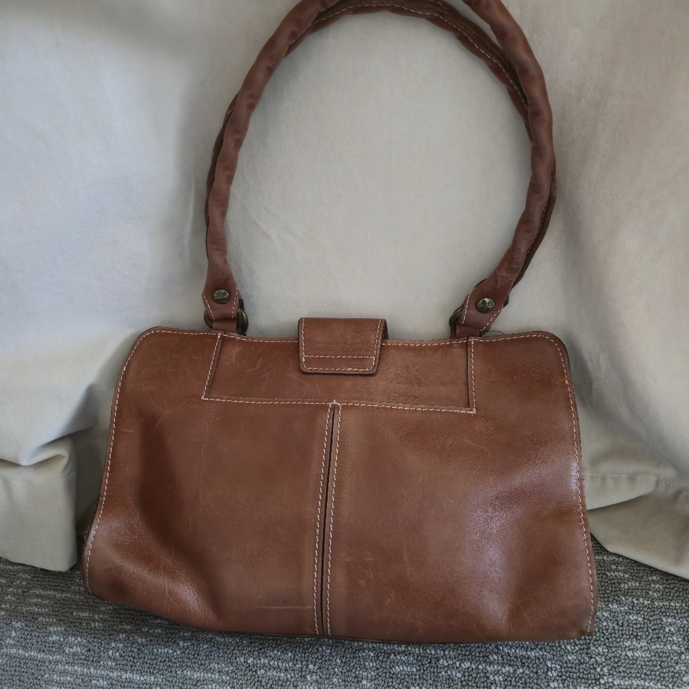 Patricia Nash Rienzo Satchel Handbag Full Grain Cognac Leather Vintage Style - Picture 16 of 16